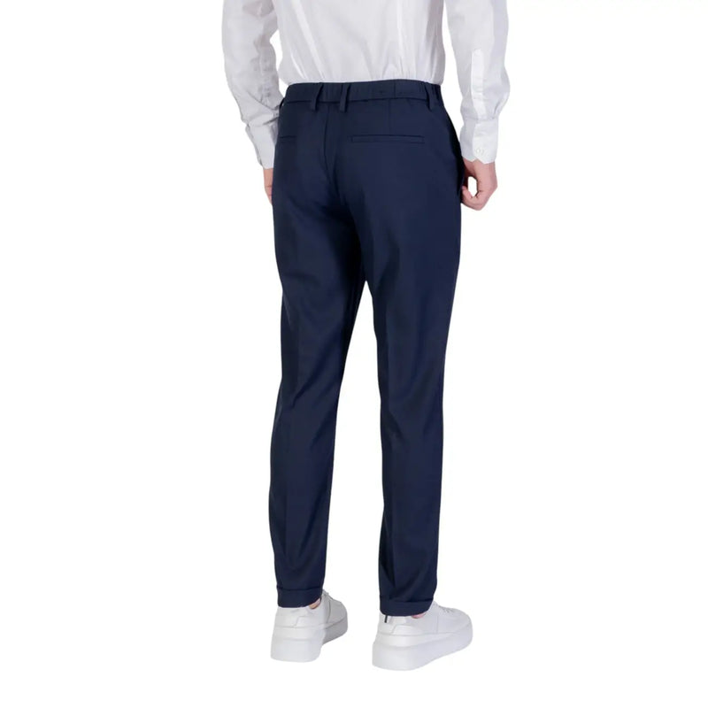 Navy blue tailored Antony Morato men trousers in viscose blend showing sleek modern cut and subtle creasing at back pockets