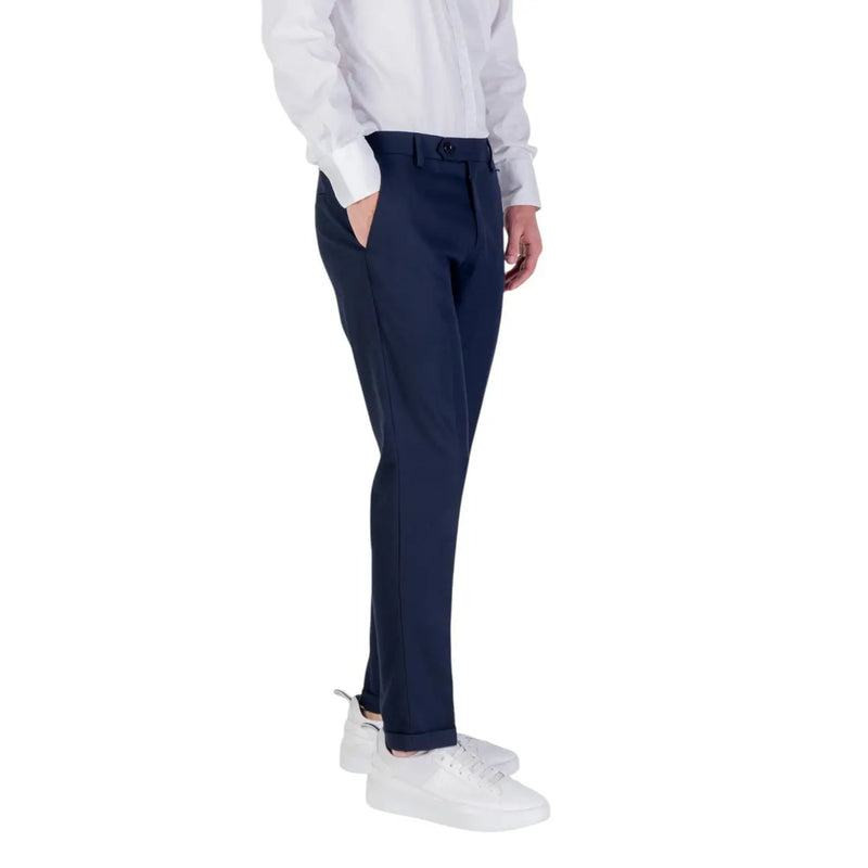 Antony Morato men blue trousers in navy viscose blend with tailored straight-leg cut and subtle side seam detailing