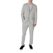 Light gray slim fit tailored suit with single-breasted jacket and trousers from Antony Morato linen blend collection