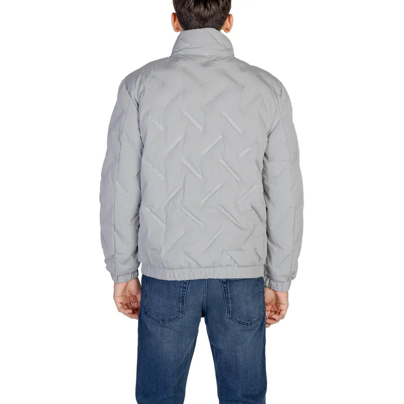 Antony Morato men grey long turtleneck quilted puffer jacket with high collar and elastic cuffs