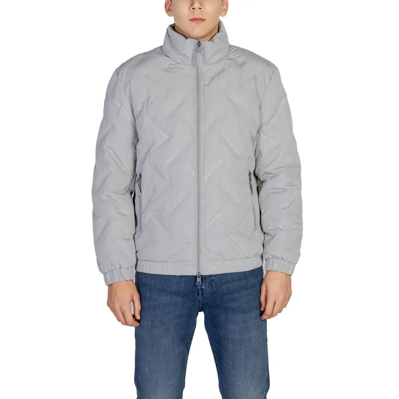 Antony morato men grey quilted puffer jacket with full-length zipper and elastic cuffs mmco00900