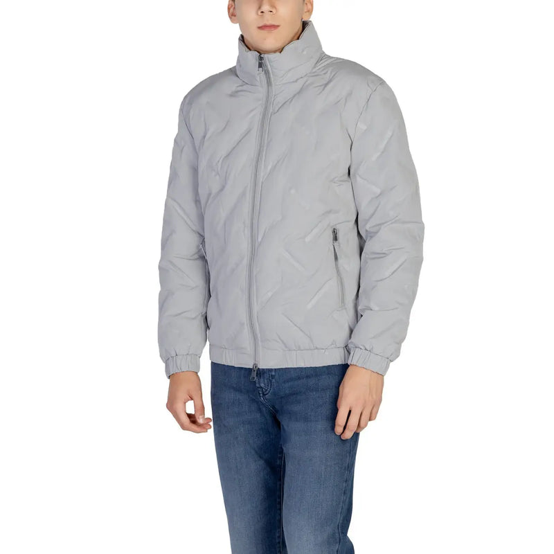 Antony Morato men grey quilted puffer jacket with high collar and zipper closures in lightweight fabric
