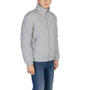 Antony Morato men grey long quilted puffer jacket with high collar and zipper closure for cold weather