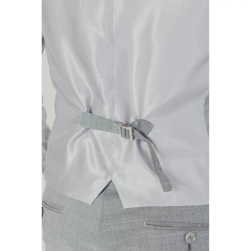 Antony Morato men grey plain button gilet sleeveless featuring a gray textured belt with silver buckle at the waist