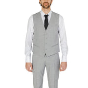 Antony Morato men grey plain wool gilet sleeveless vest with five silver buttons and two flap pockets
