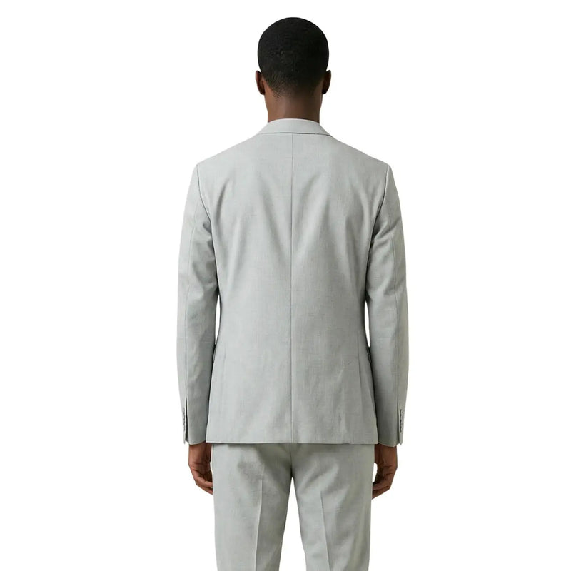 Antony morato men grey polyester v neck lapel blazer with light gray tailored texture and clean structured lines