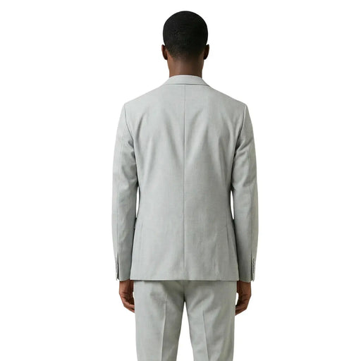 Antony morato men grey polyester v neck lapel blazer with light gray tailored texture and clean structured lines