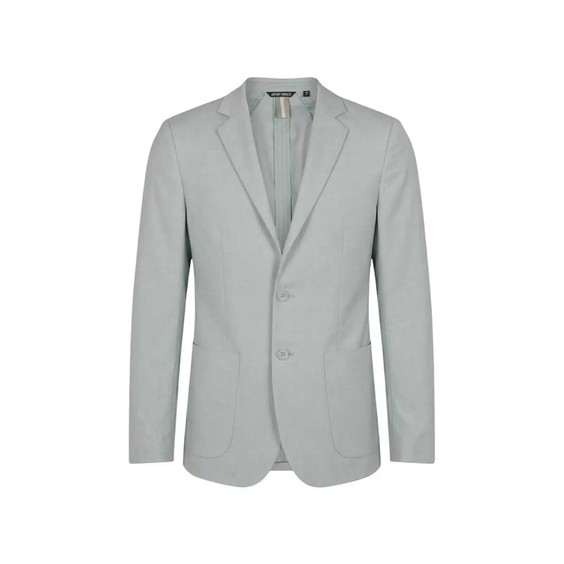 Antony Morato men grey polyester blazer with v neck lapel, classic two-button design, and structured shoulders