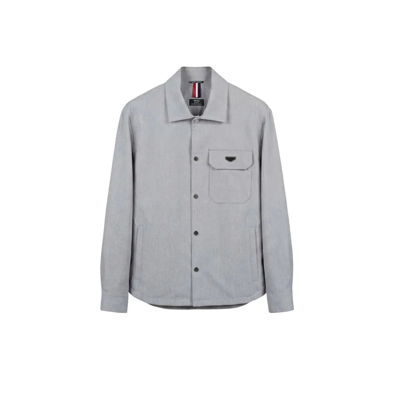 Antony Morato men grey long sleeve shirt with subtle textured weave and black buttons in a button-up style