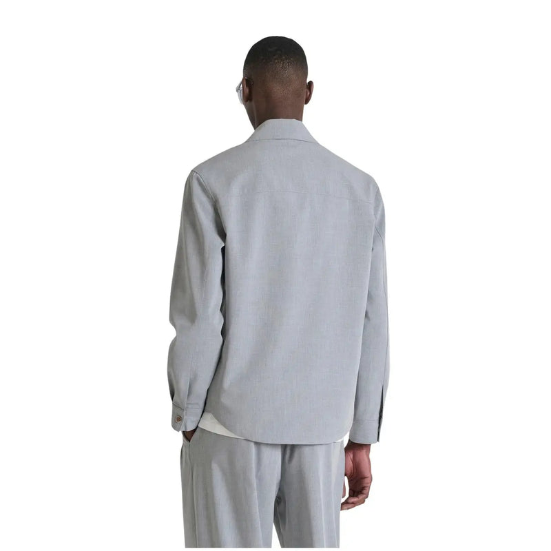 Antony Morato men grey long-sleeve shirt with round neck featuring a light gray structured jacket with subtle texture