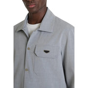 Antony Morato men grey long sleeve shirt with light gray textured fabric, structured collar, and button-front closure