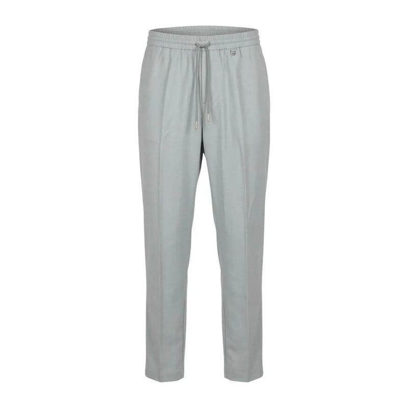 Antony Morato men grey slim-fit polyester viscose trousers with elastic waistband and matching drawstring