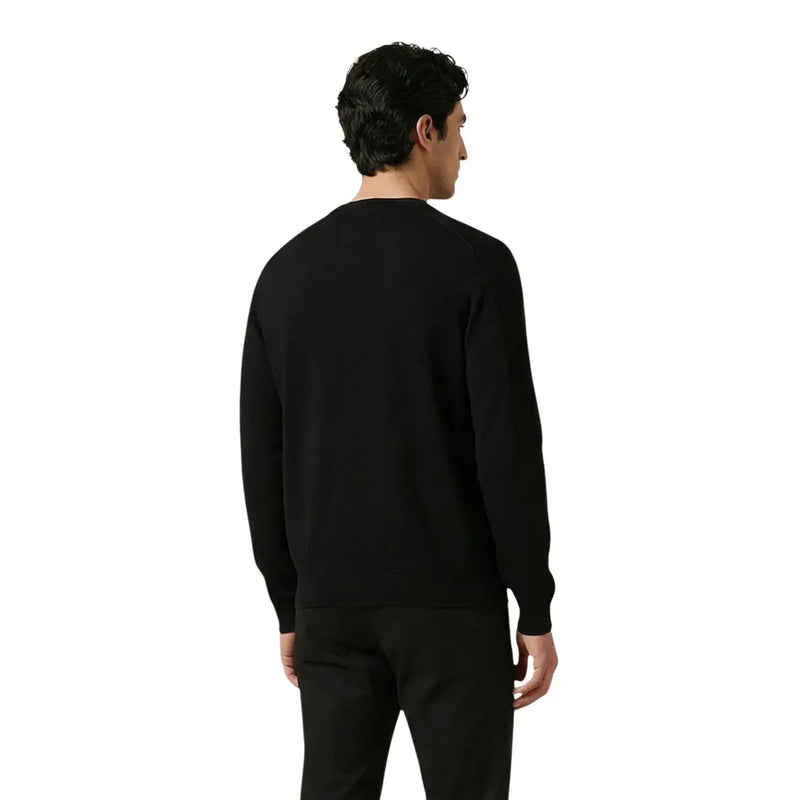 Antony Morato men knitwear black long sleeve cotton crewneck sweater with smooth fitted knit texture