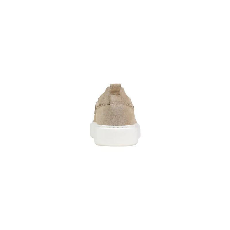 Antony Morato men leather moccassin beige suede slip-on sneaker with thick white rubber sole size mmfw01900