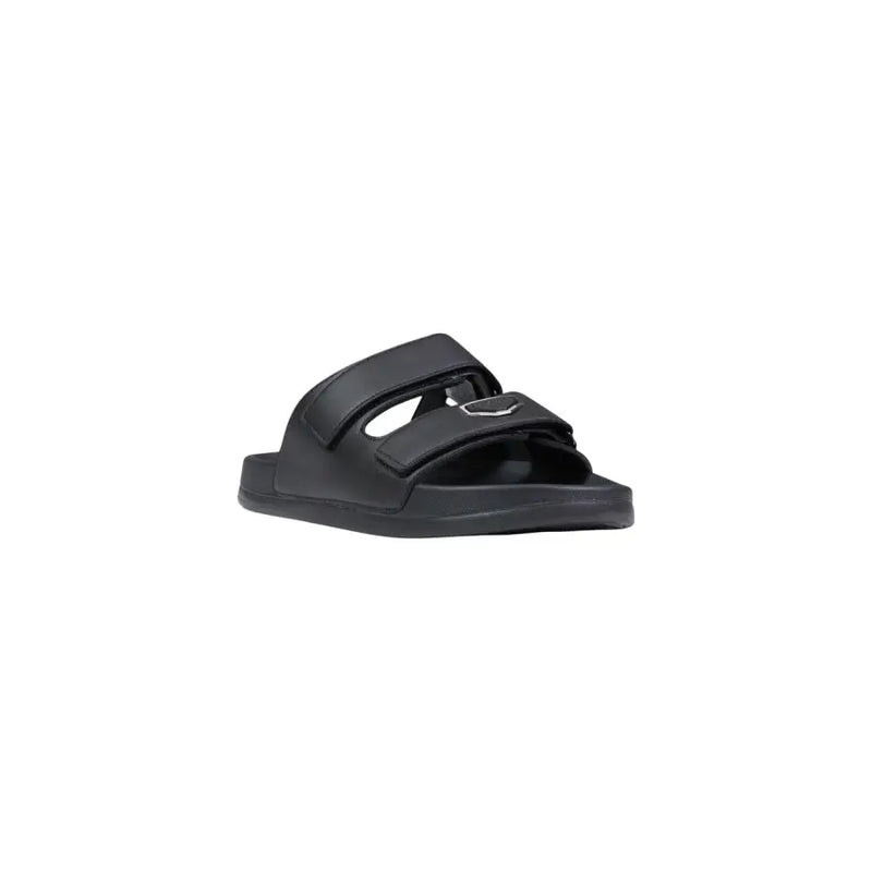 Antony Morato men sandals black vegan leather slide with two velcro straps and silver metal buckle