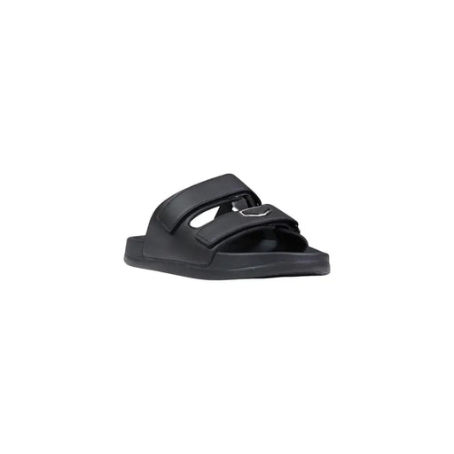 Antony Morato men sandals black vegan leather slide with two velcro straps and silver metal buckle