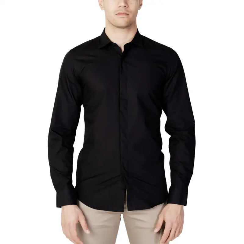 Antony Morato men shirt black long-sleeved dress shirt with classic collar and button-down front