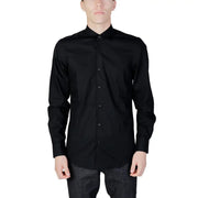 Antony Morato men shirt black long-sleeved button-down with stand collar and subtle textured fabric
