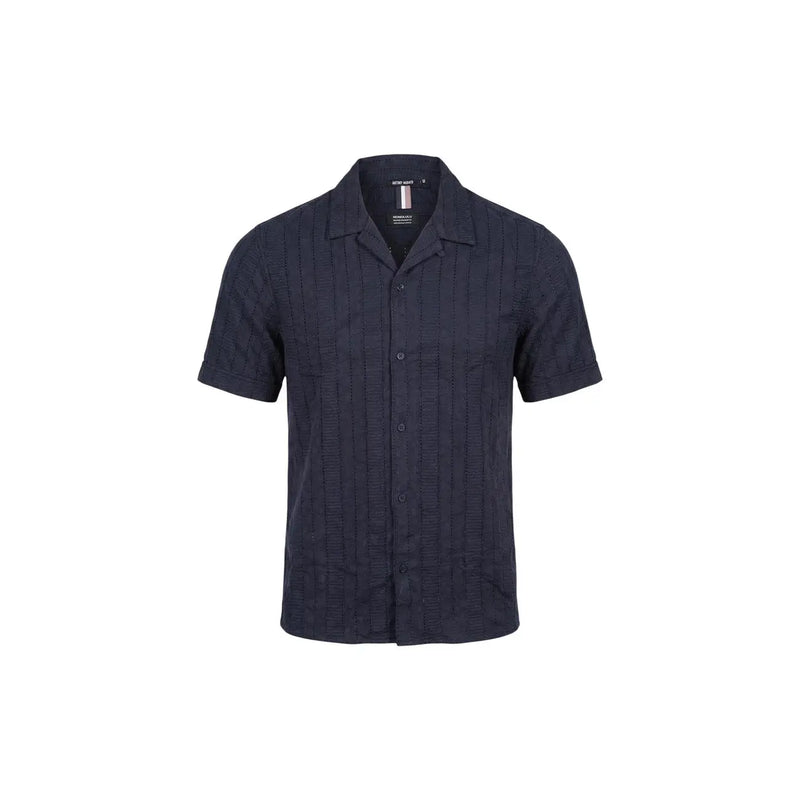 Antony Morato men shirt dark navy short-sleeved button-up with subtle textured pattern for casual wear