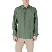 Antony Morato men shirt olive green long-sleeved button-down with classic collar and folded cuffs