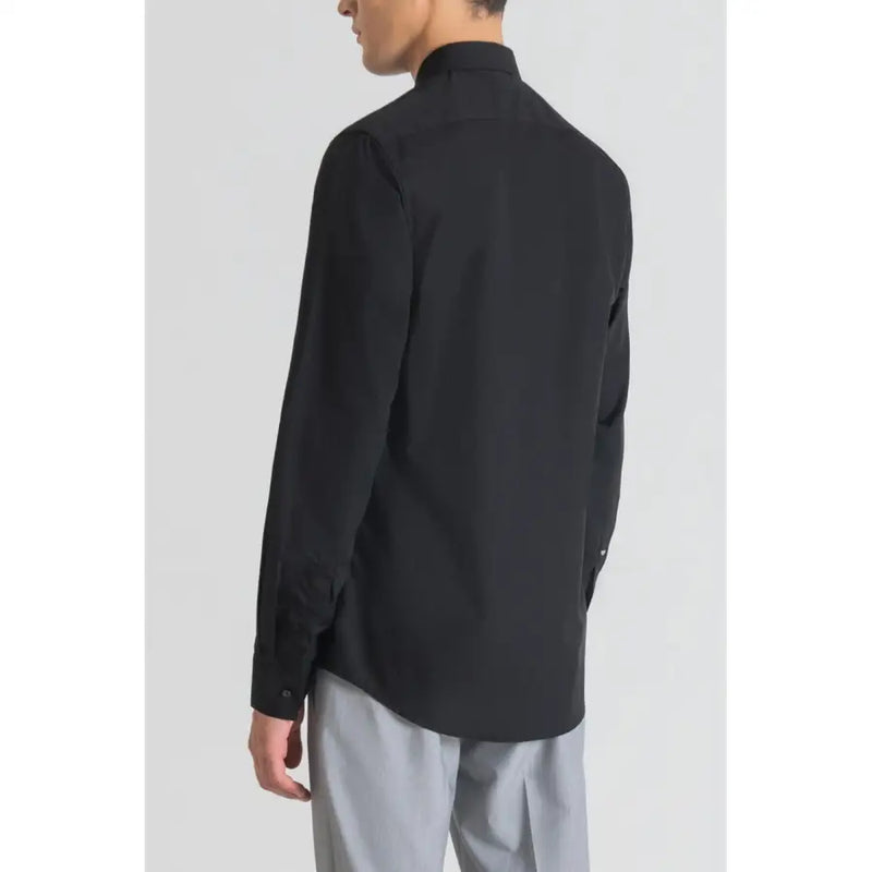 Antony Morato men shirt black long-sleeved dress shirt with stand-up collar and subtle textured fabric