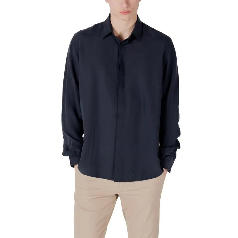 Antony Morato Herrenhemd mit elegantem, dunkelblauem, langärmeligem Design, Knopfleiste, klassischem Kragen und umgeschlagenen Manschetten