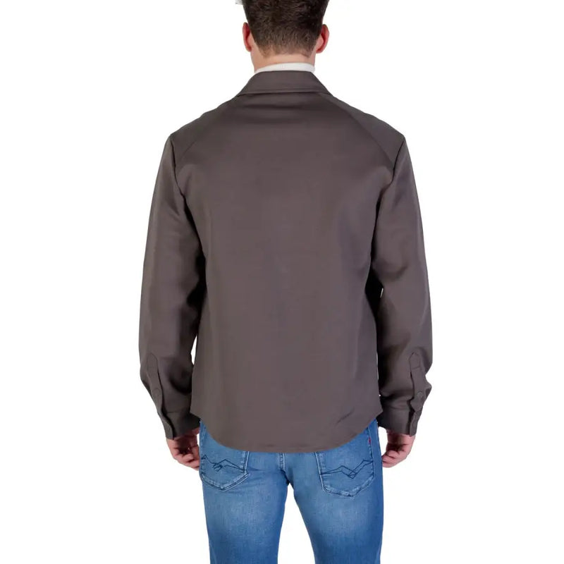 Antony Morato men shirt dark gray long-sleeved with classic collar and buttoned cuffs made from soft fabric