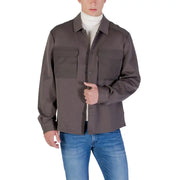 Antony Morato men shirt in dark gray with two chest pockets and a collar, featuring a button-up design