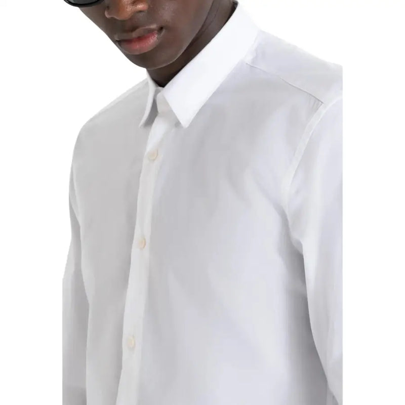 Antony Morato men shirt in white with a crisp collar and subtle creases made from premium fabric