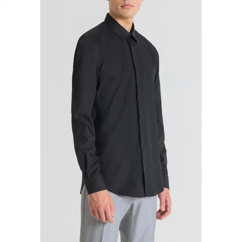 Antony Morato men shirt black long-sleeved dress shirt with classic collar and button-down front