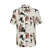 Antony Morato Chemise homme à manches courtes avec un motif abstrait audacieux noir rouille et crème sur fond blanc en coton