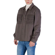 Antony Morato men shirt in dark gray featuring long sleeves and two large front patch pockets