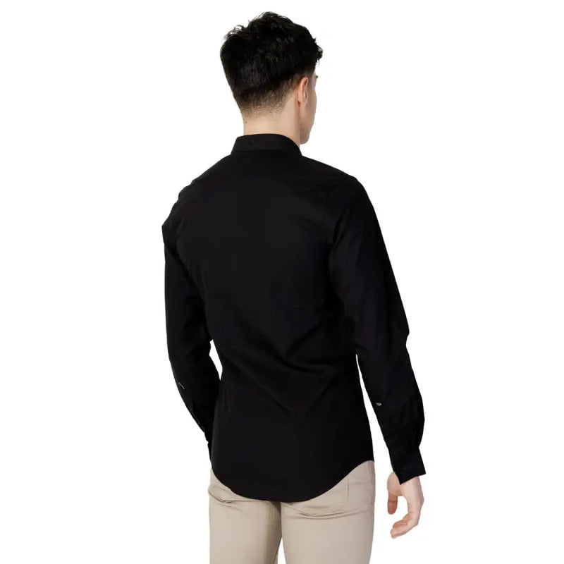 Antony Morato men shirt black long-sleeved dress shirt with classic collar and tailored fit front view