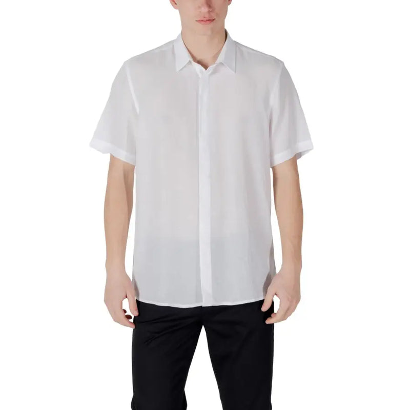 Antony Morato men shirt white short-sleeved button-up with a crisp collar and clean lines in cotton fabric