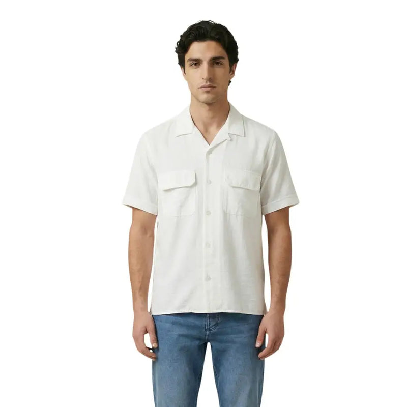 Antony Morato men shirt featuring a white short-sleeved button-up design with two chest pockets