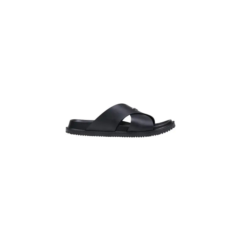 Antony Morato men slipper kry black slide sandal with minimalist cross-strap design and textured rubber sole