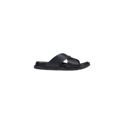 Antony Morato men slipper kry black slide sandal with minimalist cross-strap design and textured rubber sole