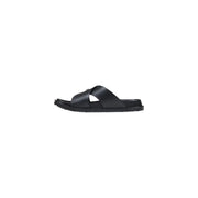 Antony Morato men slipper kry black open toe sandal in black leather with minimalist design and textured rubber sole