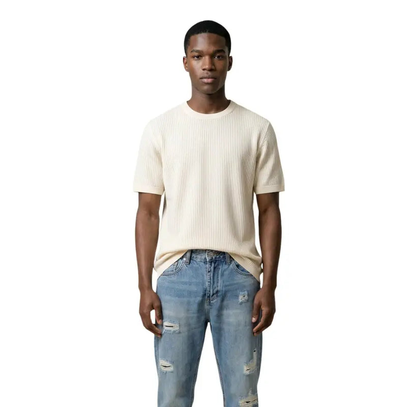 Antony Morato Men Beige Cotton Short Round Neck Shirt Antony Morato Men Beige Cotton Short Round Neck Shirt