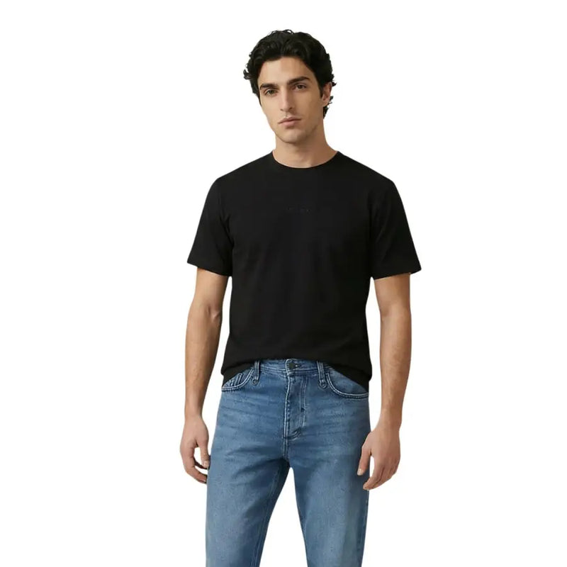 Schwarzer Baumwoll-Rundhalsausschnitt t-shirt für Männer von Antony Morato mit dezentem Markenlogo auf der Brust