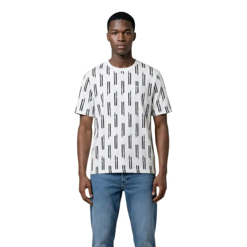 Antony Morato Männer t-shirt Weißes, kurzärmeliges Baumwollhemd mit schwarzem, vertikalem Streifenmuster, Vorderansicht