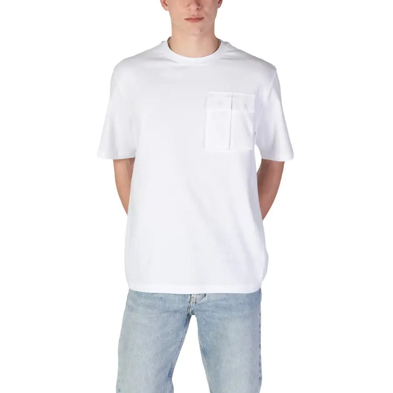 Antony Morato men white short-sleeved t-shirt with single chest pocket made of soft cotton fabric