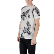 Antony Morato Männer t-shirt Weißes Kurzarmhemd mit auffälligem schwarzem Tropenblatt- und Blumenmuster auf weichem Stoff