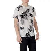 Antony Morato Männer t-shirt in Weiß mit schwarzem tropischem Blatt- und Blumenmuster aus angenehmem Stoff
