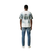 Antony Morato men t-shirt white with symmetrical abstract palm leaf print in green and gray tones