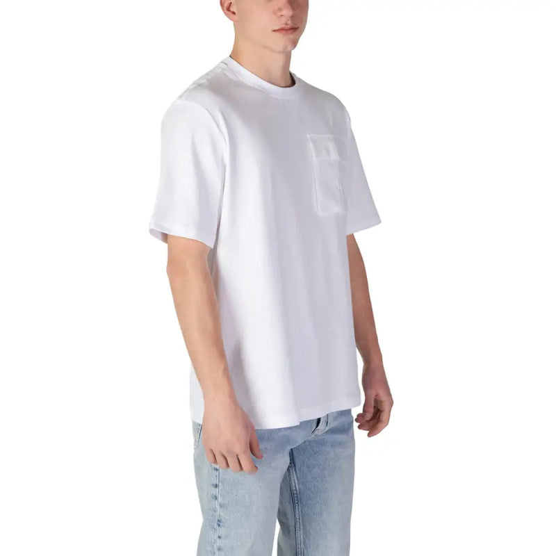 Antony Morato men white cotton t-shirt with a chest pocket for casual wear
