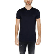 Black short-sleeved v-neck cotton t-shirt with subtle embroidered logo on left chest by Antony Morato men collection