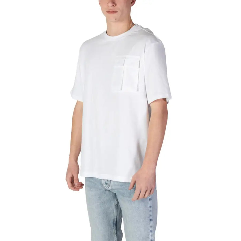 Antony Morato men t-shirt white short-sleeved cotton fabric with a single chest pocket for casual wear