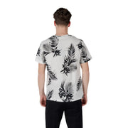 Antony Morato weißes Kurzarmhemd für Herren t-shirt mit einem auffälligen schwarzen tropischen Blatt- und Blumenmuster auf der Vorderseite