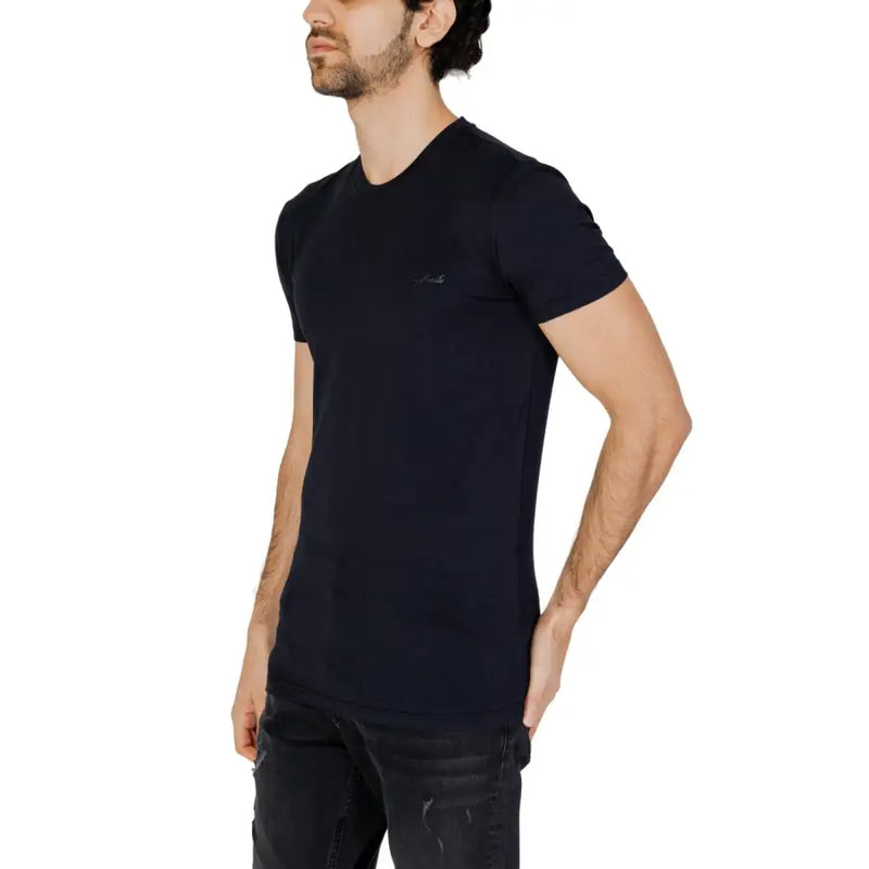 Antony Morato men t-shirt black short-sleeved crew neck with subtle embroidered logo on left chest in cotton material